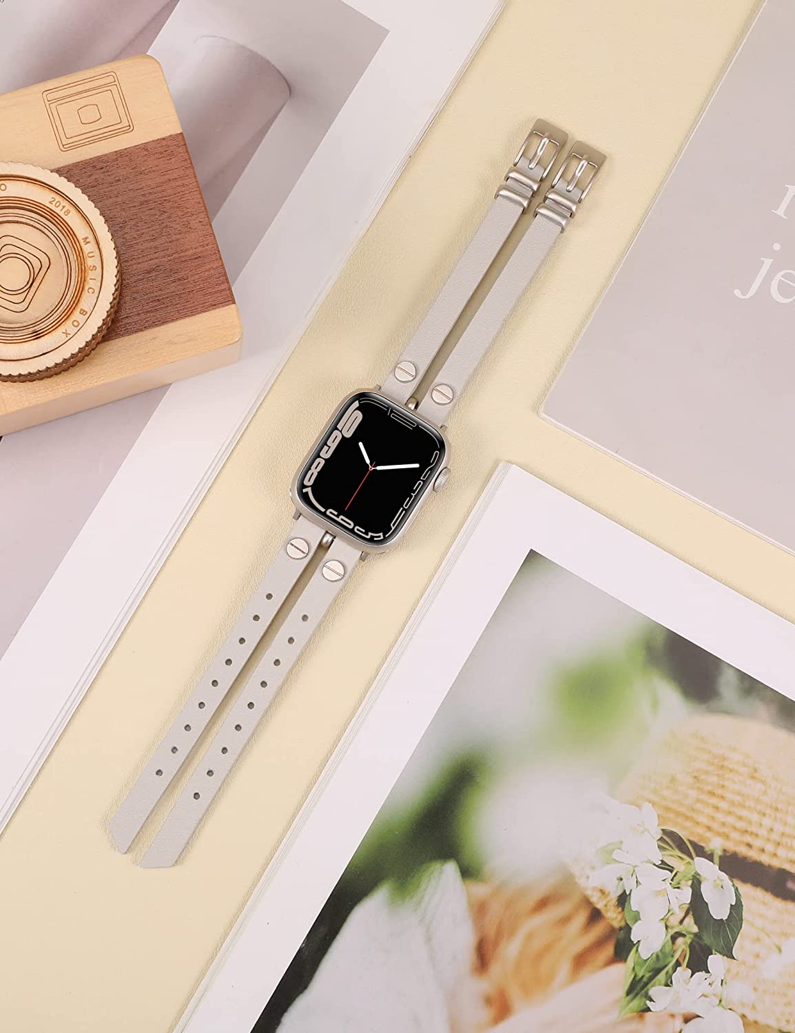 Wearlizer Leather Bands Compatible with Apple Watch Band 38mm 40mm 41mm 42mm 44mm 45mm 49mm(Ultra) Women, Double-Row Design with Rivets Decoration Stylish Strap for iWatch Series 8 SE 7 6 5 4 3 2 1 - Image 3